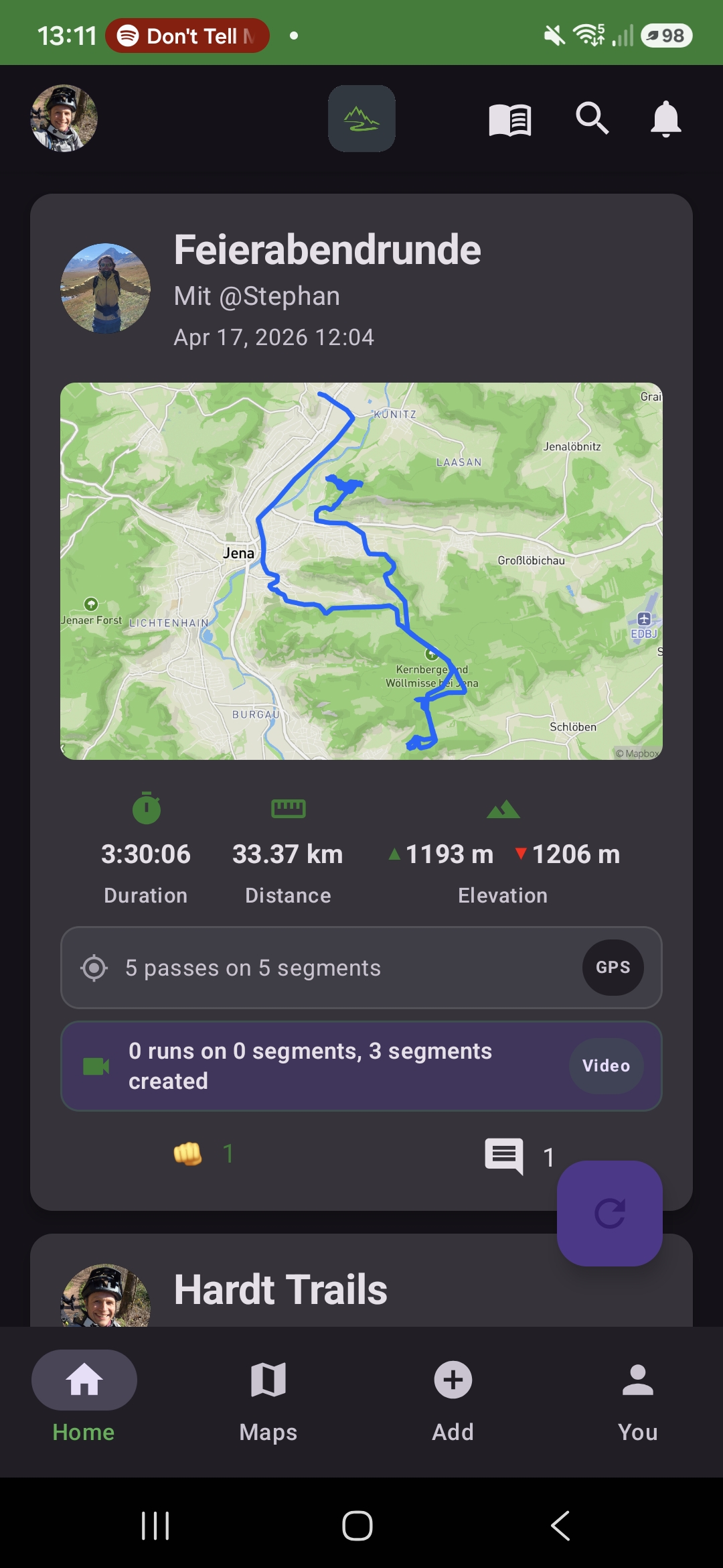 Feed card with GPS and Video summary bars