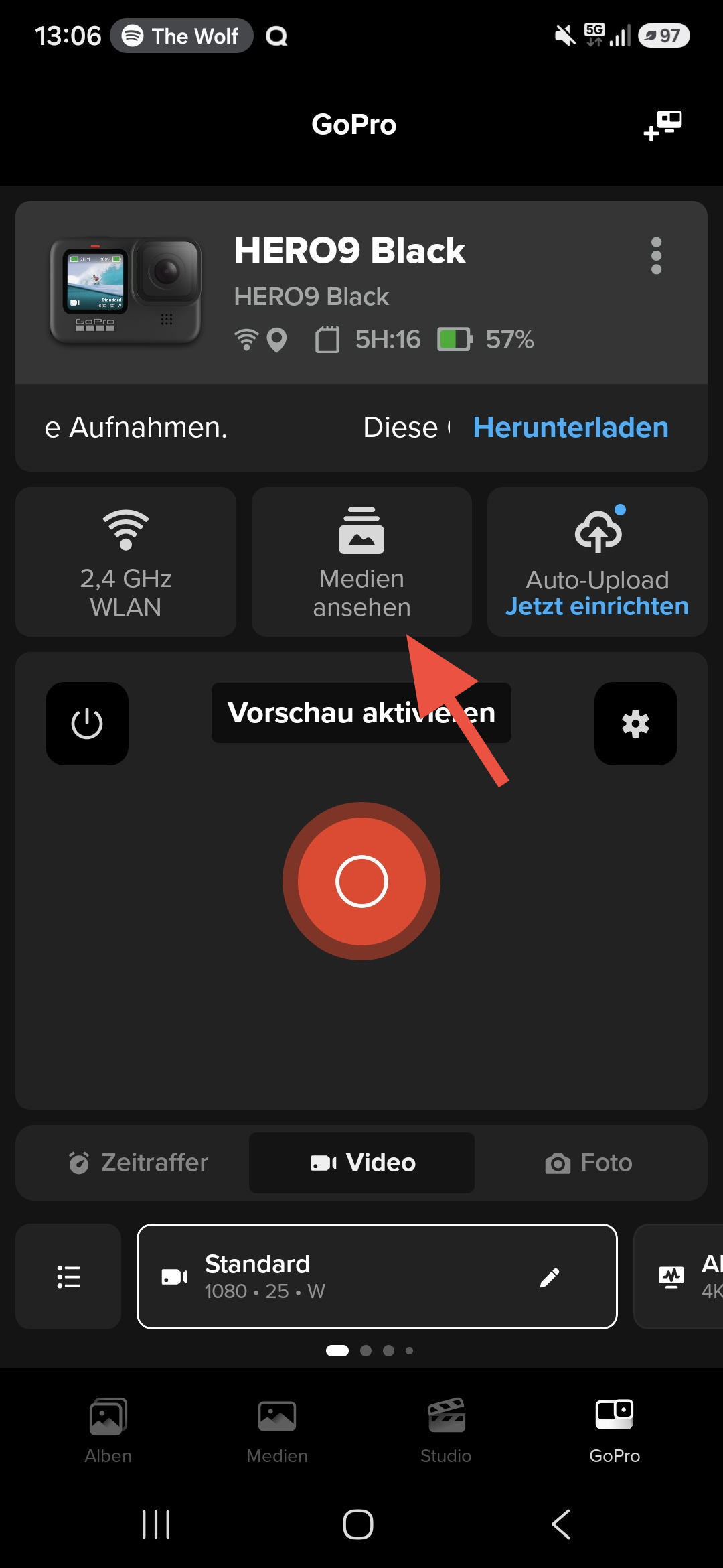 GoPro Quik connessa a HERO9 con pulsante Vedi media evidenziato